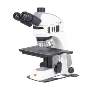 Motic PANTHERA TEC MAT BD reflected-light microscope, brightfield/darkfield, LED reflected illumination, 150x100 mm mechanical stage, simple polarization, magnifications of 50x, 100x, 200x, and 500x, and MMK-Snap 5 camera
